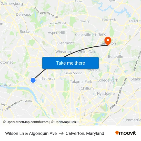 Wilson Ln & Algonquin Ave to Calverton, Maryland map
