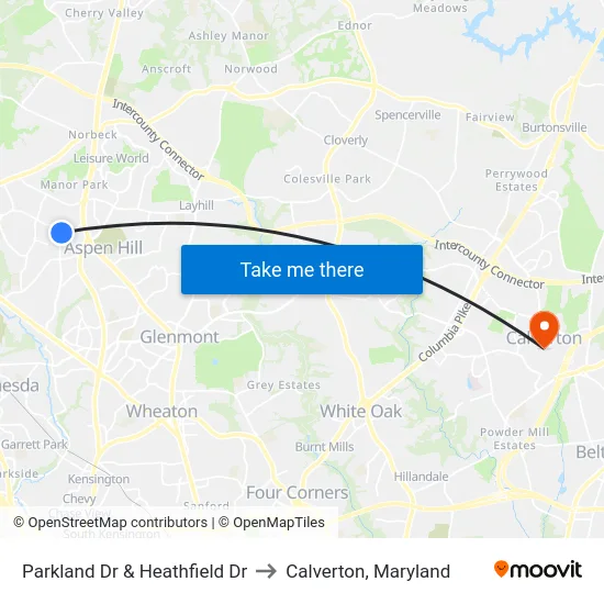 Parkland Dr & Heathfield Dr to Calverton, Maryland map