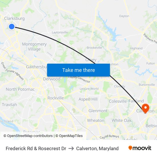 Frederick Rd & Rosecrest Dr to Calverton, Maryland map