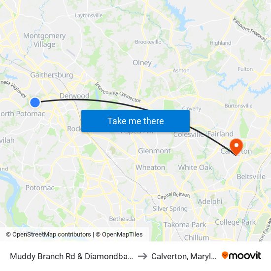 Muddy Branch Rd & Diamondback Dr to Calverton, Maryland map