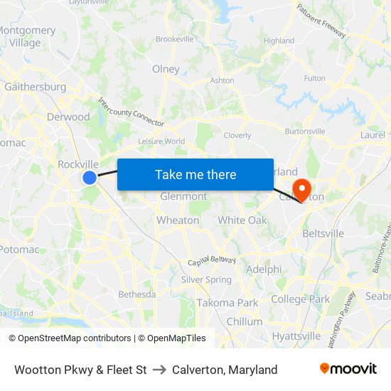 Wootton Pkwy & Fleet St to Calverton, Maryland map