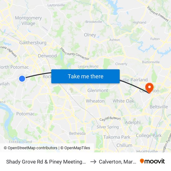 Shady Grove Rd & Piney Meetinghouse Rd to Calverton, Maryland map