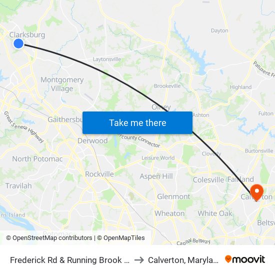 Frederick Rd & Running Brook Dr to Calverton, Maryland map