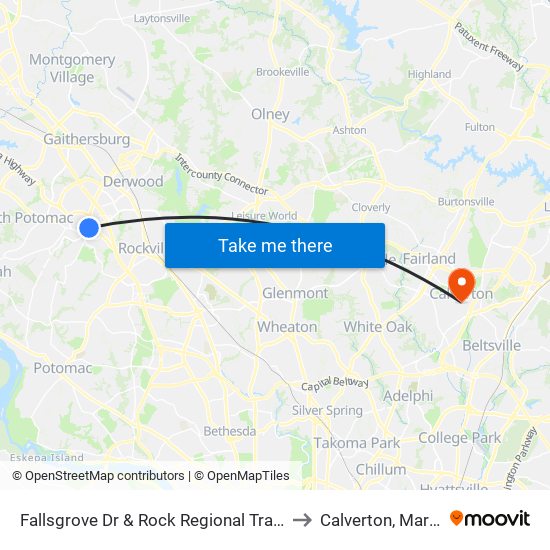 Fallsgrove Dr & Rock Regional Trans Center to Calverton, Maryland map