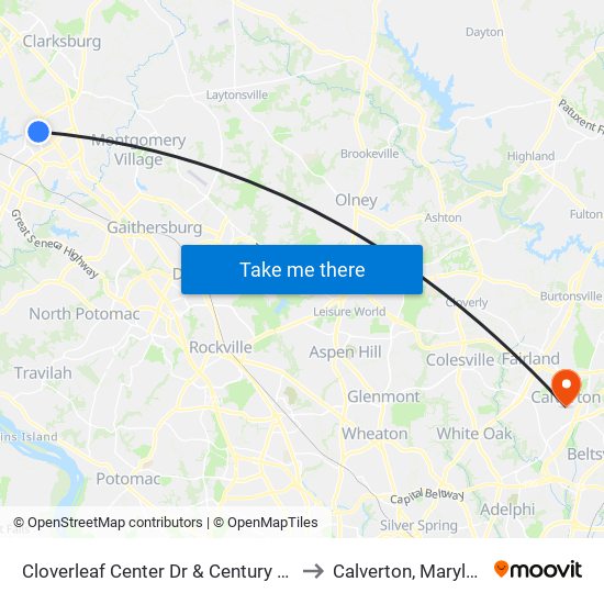 Cloverleaf Center Dr & Century Blvd to Calverton, Maryland map