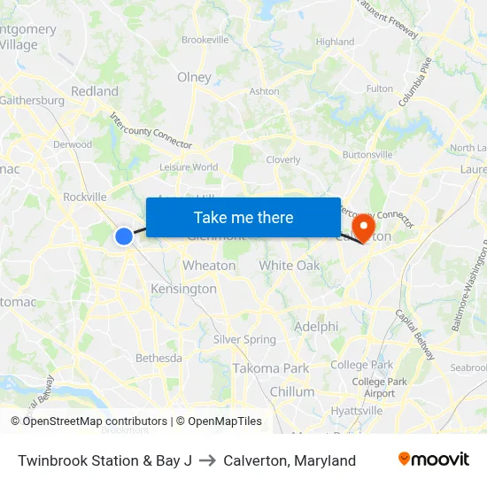 Twinbrook Station & Bay J to Calverton, Maryland map