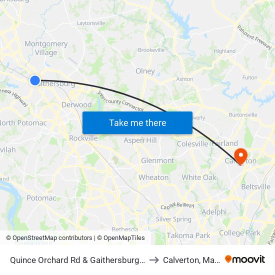 Quince Orchard Rd & Gaithersburg Park & Ride to Calverton, Maryland map