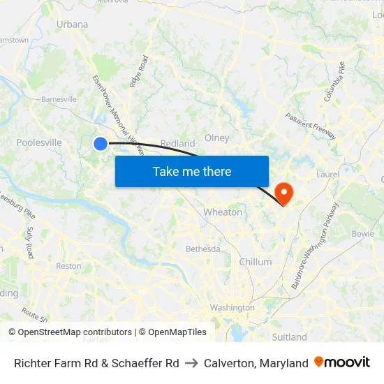 Richter Farm Rd & Schaeffer Rd to Calverton, Maryland map