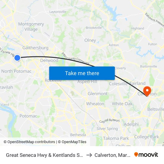 Great Seneca Hwy & Kentlands Square Sc to Calverton, Maryland map