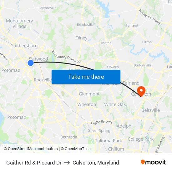 Gaither Rd & Piccard Dr to Calverton, Maryland map