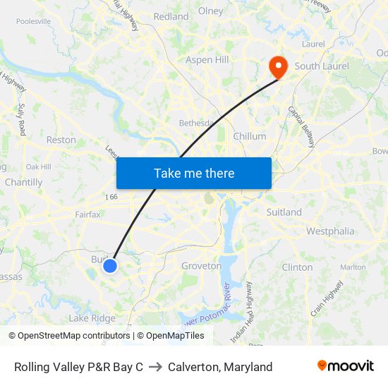 Rolling Valley P&R Bay C to Calverton, Maryland map