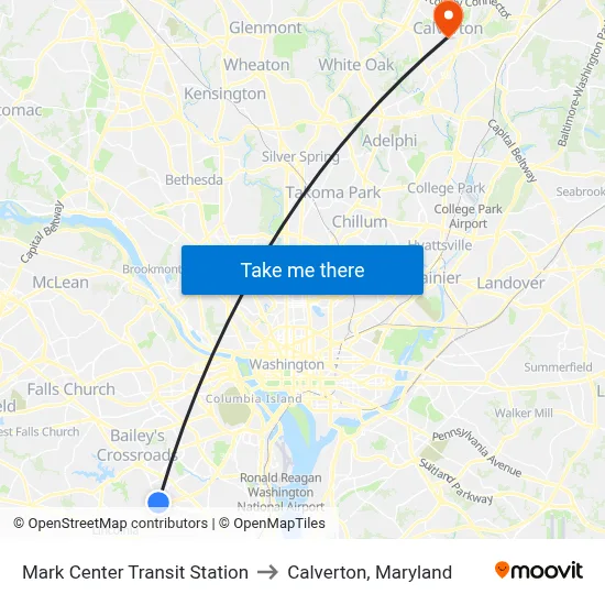 Mark Center Transit Station to Calverton, Maryland map