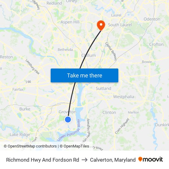 Richmond Hwy And Fordson Rd to Calverton, Maryland map