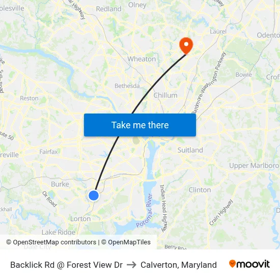 Backlick Rd @ Forest View Dr to Calverton, Maryland map