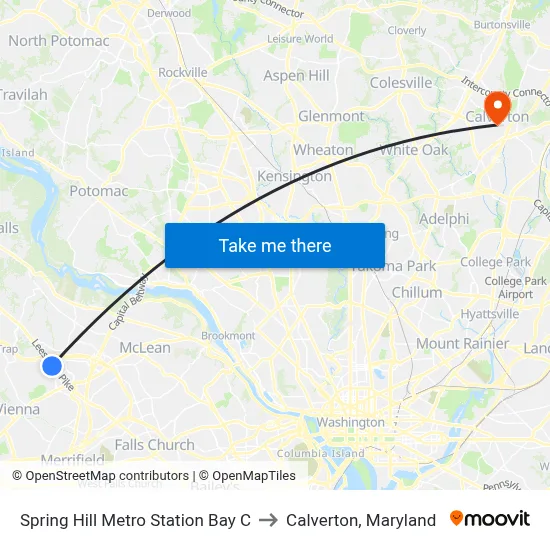 Spring Hill Metro Station Bay C to Calverton, Maryland map