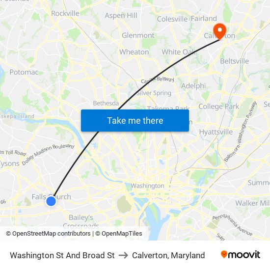 Washington St And Broad St to Calverton, Maryland map