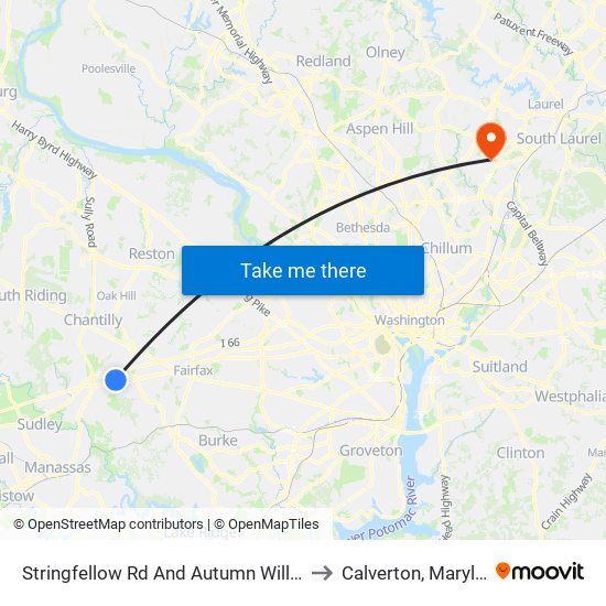 Stringfellow Rd And Autumn Willow Dr to Calverton, Maryland map