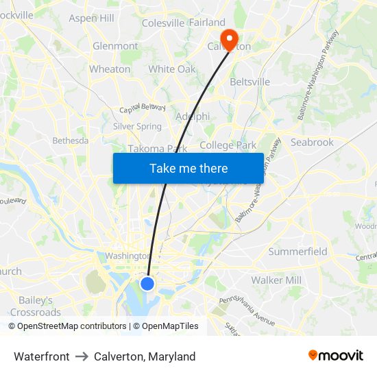 Waterfront to Calverton, Maryland map