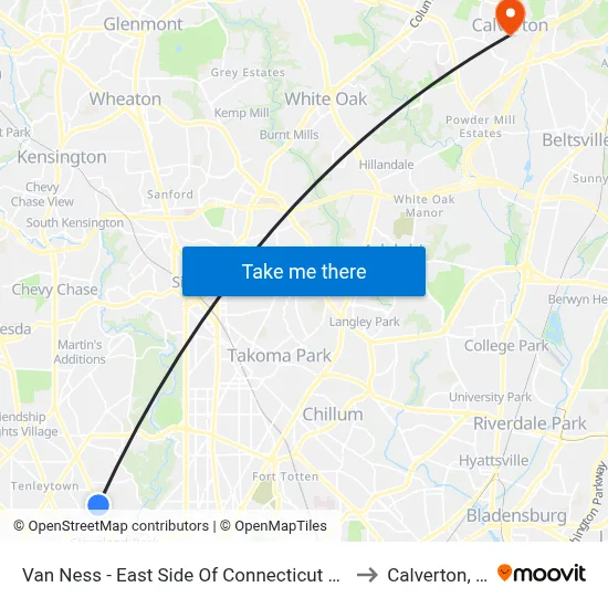 Van Ness - East Side Of Connecticut Ave. North Of Veazy St. NW to Calverton, Maryland map