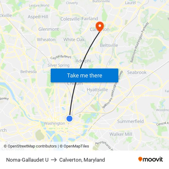 Noma-Gallaudet U to Calverton, Maryland map