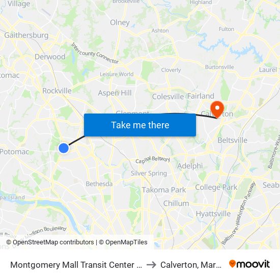 Montgomery Mall Transit Center & Bay B to Calverton, Maryland map