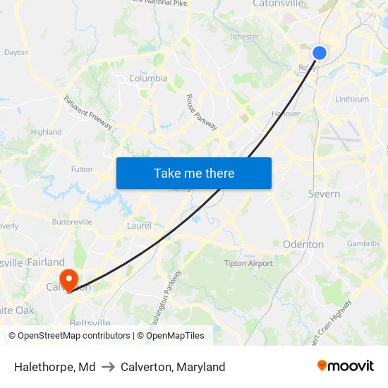 Halethorpe, Md to Calverton, Maryland map