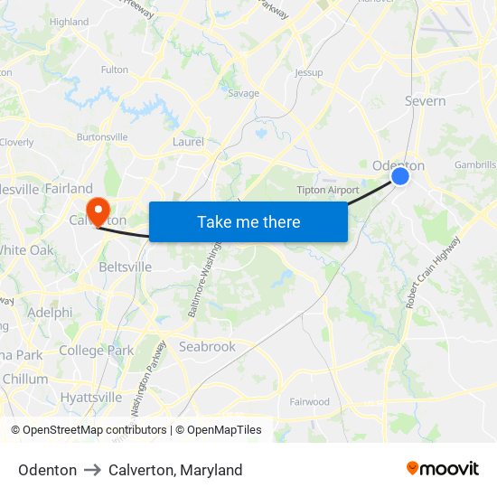 Odenton to Calverton, Maryland map