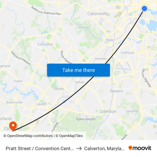 Pratt Street / Convention Center to Calverton, Maryland map