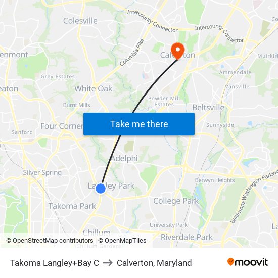 Takoma Langley+Bay C to Calverton, Maryland map