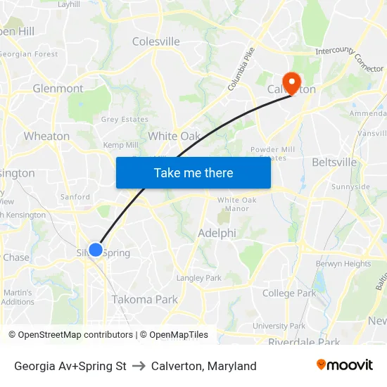 Georgia Av+Spring St to Calverton, Maryland map