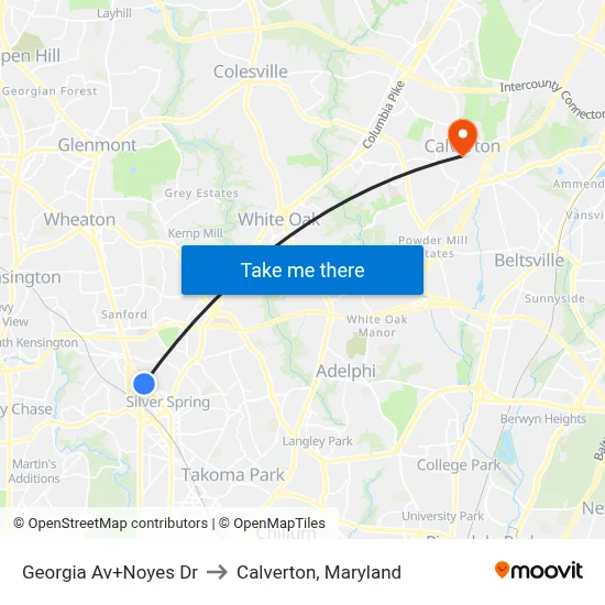 Georgia Av+Noyes Dr to Calverton, Maryland map