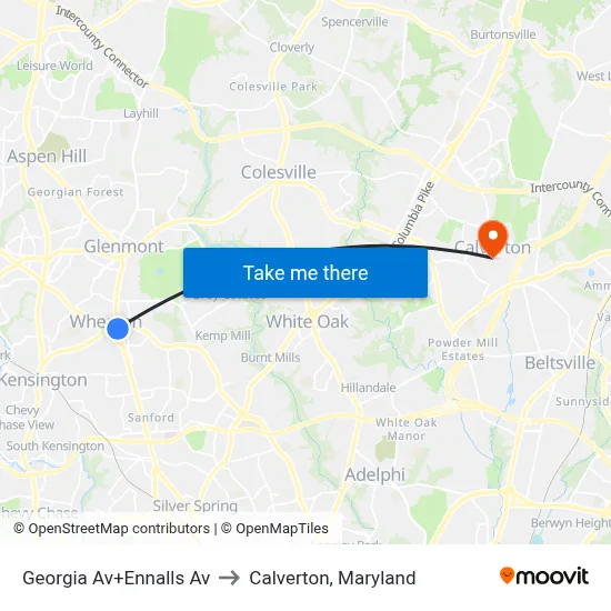 Georgia Av+Ennalls Av to Calverton, Maryland map