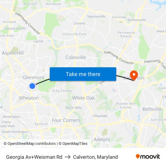 Georgia Av+Weisman Rd to Calverton, Maryland map