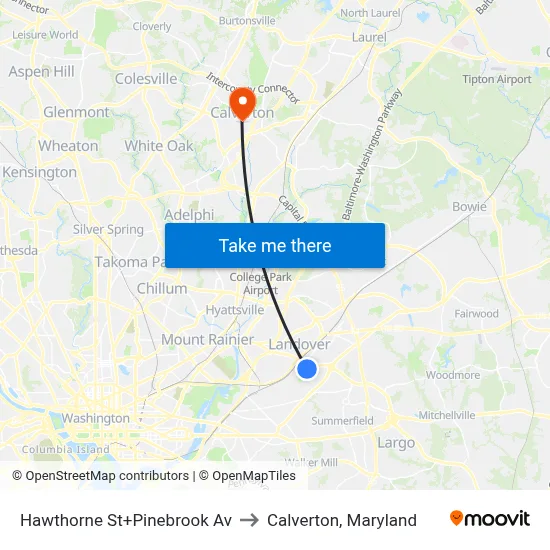 Hawthorne St+Pinebrook Av to Calverton, Maryland map