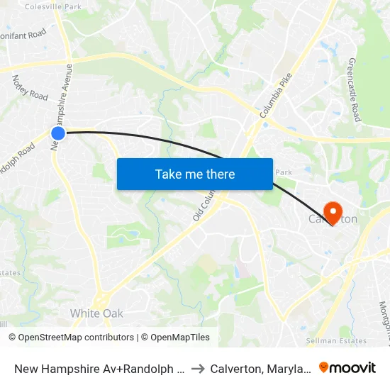 New Hampshire Av+Randolph Rd to Calverton, Maryland map