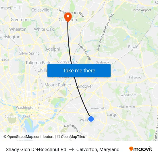 Shady Glen Dr+Beechnut Rd to Calverton, Maryland map