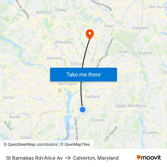 St Barnabas Rd+Alice Av to Calverton, Maryland map