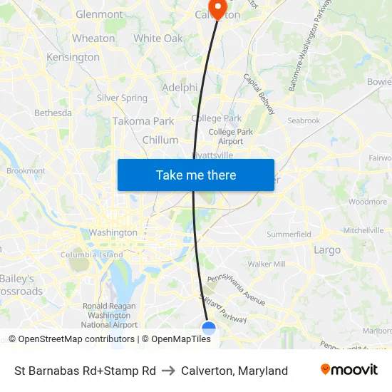 St Barnabas Rd+Stamp Rd to Calverton, Maryland map