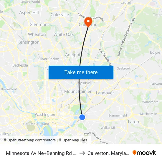 Minnesota Av Ne+Benning Rd NE to Calverton, Maryland map
