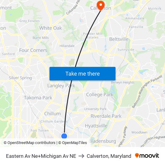 Eastern Av Ne+Michigan Av NE to Calverton, Maryland map