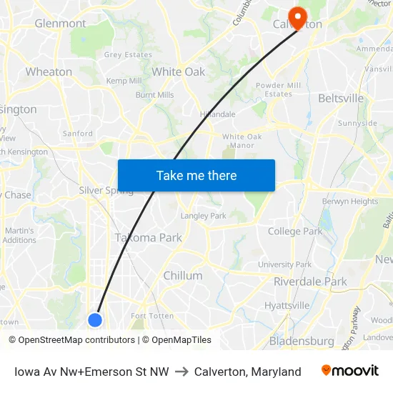 Iowa Av Nw+Emerson St NW to Calverton, Maryland map
