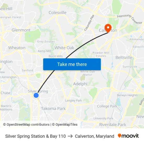 Silver Spring Station & Bay 110 to Calverton, Maryland map
