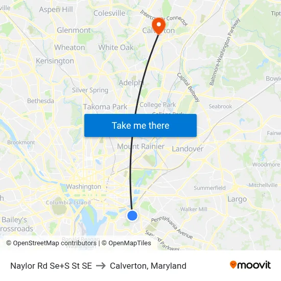 Naylor Rd Se+S St SE to Calverton, Maryland map