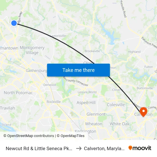 Newcut Rd & Little Seneca Pkwy to Calverton, Maryland map
