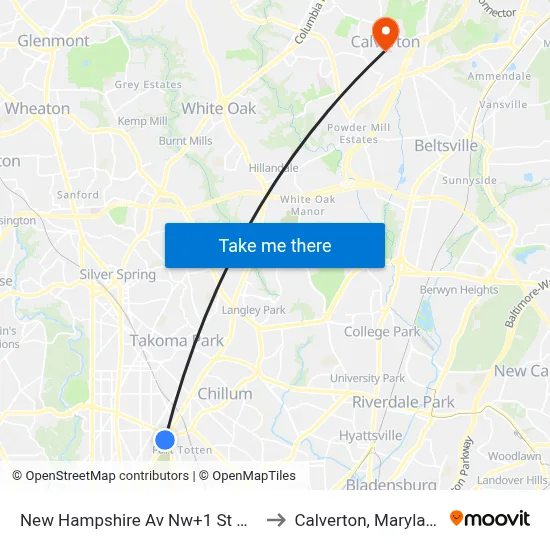 New Hampshire Av Nw+1 St NW to Calverton, Maryland map