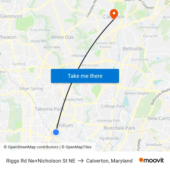 Riggs Rd Ne+Nicholson St NE to Calverton, Maryland map