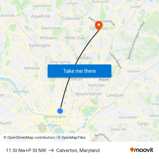 11 St Nw+P St NW to Calverton, Maryland map
