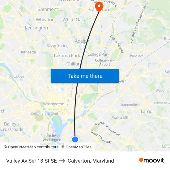 Valley Av Se+13 St SE to Calverton, Maryland map