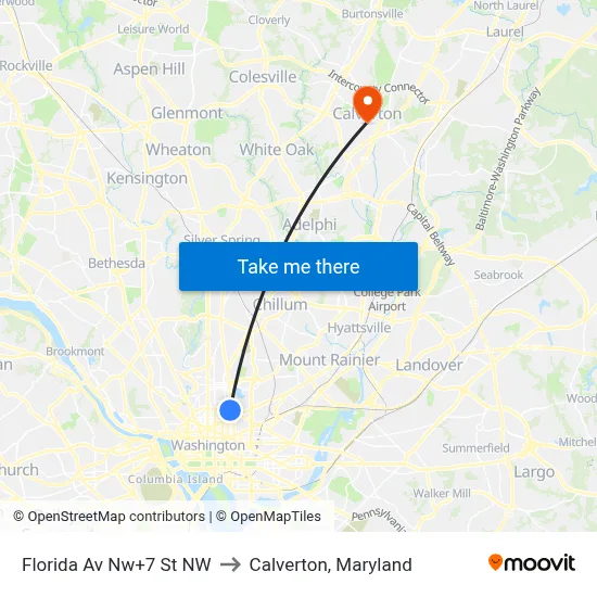 Florida Av Nw+7 St NW to Calverton, Maryland map