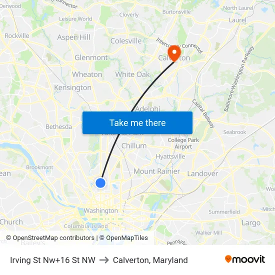 Irving St Nw+16 St NW to Calverton, Maryland map
